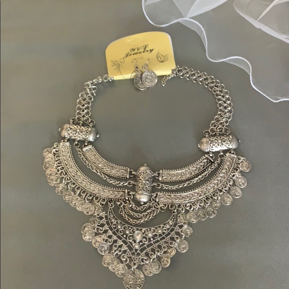 COPY - Silver Chains/ Coins Necklace & Earrings S…